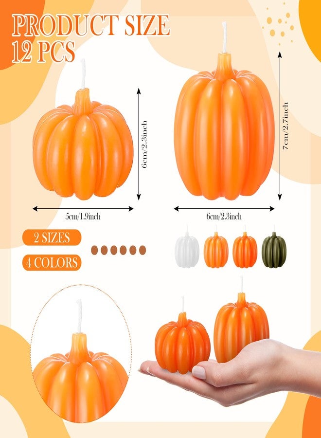 Rossesay 12 Pcs Fall Thanksgiving Pumpkin Shaped Candles Mini Pumpkin Candles Cute Mini White Soy Wax Tea Lights for Autumn Thanksgiving Party Gifts(Bright Color,2.4 x 2.8 Inches,2 x 2.4 Inches) - Image 2